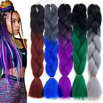 Jumbo Braiding Hair Extensions Yaki Straight Solid And Mixed Color Synthetic Fiber Braid 24 Inch 100 g For Men And Women